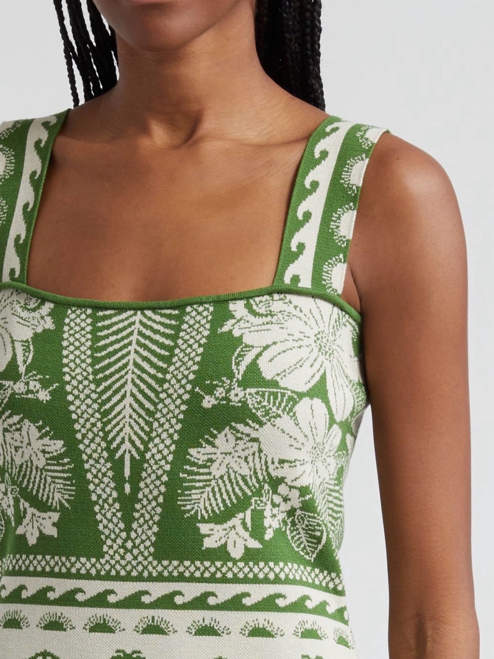 FARM Rio Green and White Tropical Knit Midi Dress size M new no tags - Picture 3 of 9